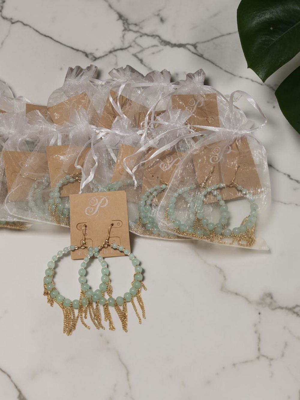Plunder Bundle 12 pc Gold-Trim Mint Beaded Hoop Earrings